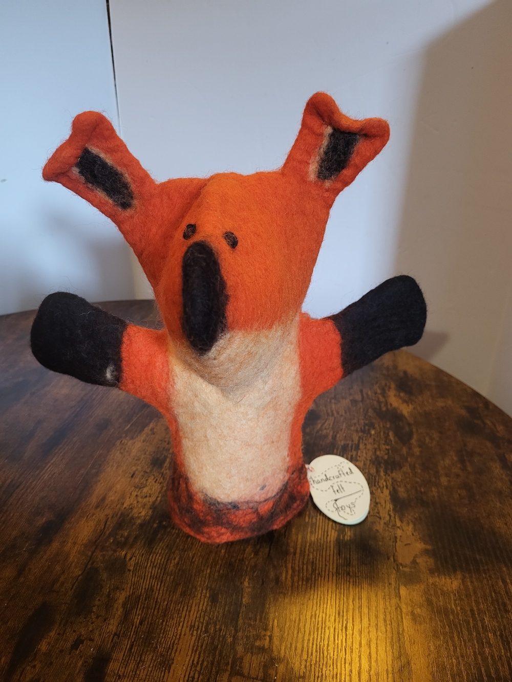 Handmade Felt Fox Puppet in Orange and Black
